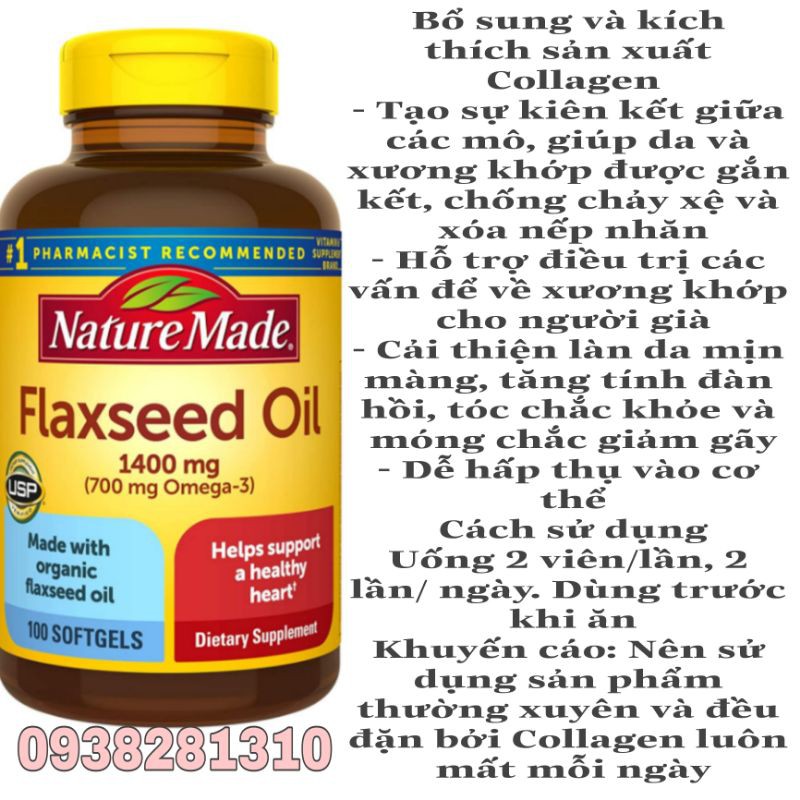 Dầu Hạt Lanh Nature Made Flaxseed Oil 1400mg 300 Viên