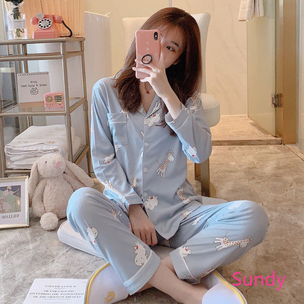 Bộ đồ ngủ tay dài phong cách xuân thu xinh xắn thời trang cho nữ