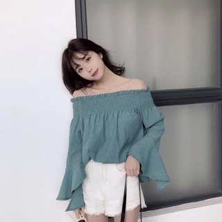 (order k có sẵn, ảnh thật ở cuối) Áo trễ vai tay loe