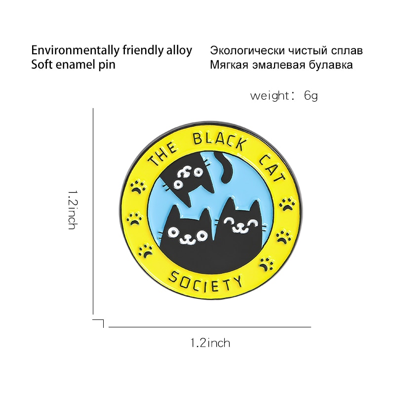 Ghim cài áo QIHE JEWELRY hình mèo đen thiết kế dễ thương