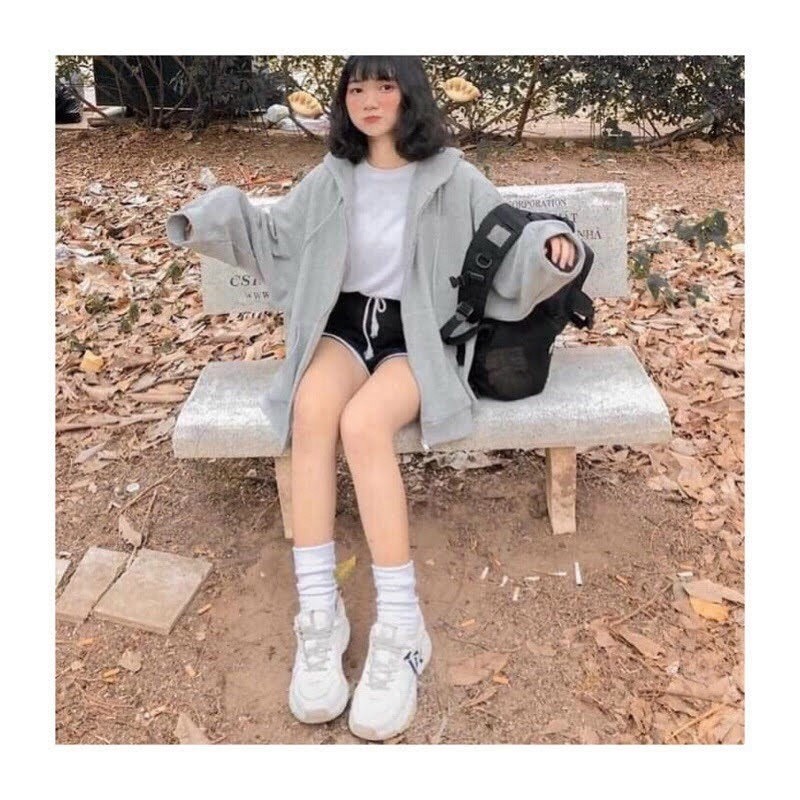 Áo khoác nỉ bông hoodie boxy zip TRƠN 3 Màu trắng xám đen Nam Nữ giữ ấm chống nắng Ulzzang Unisex 123shop