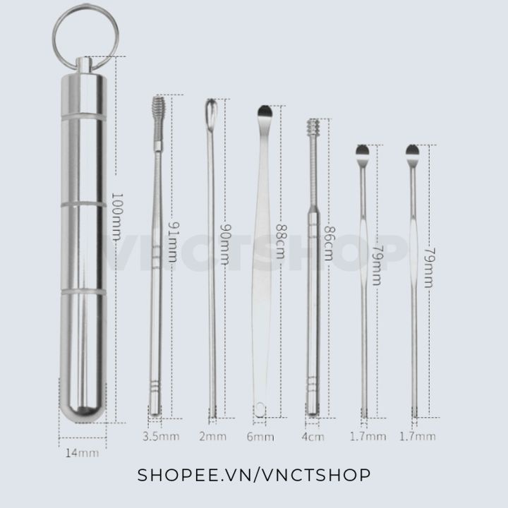 Bộ lấy ráy tai, dụng cụ ngoáy tai 6 món bằng inox chuyên nghiệp vệ sinh tai cho bé trẻ em có hộp đựng