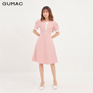 Đầm nữ phối nẹp nút trắng GUMAC DA1258