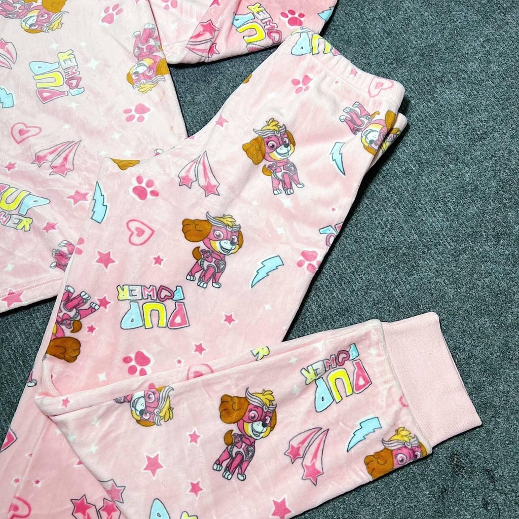 Bộ dài tay băng lông 2 mẫu hồng mèo và cún xinh xinh cho bé gái 92 - 140