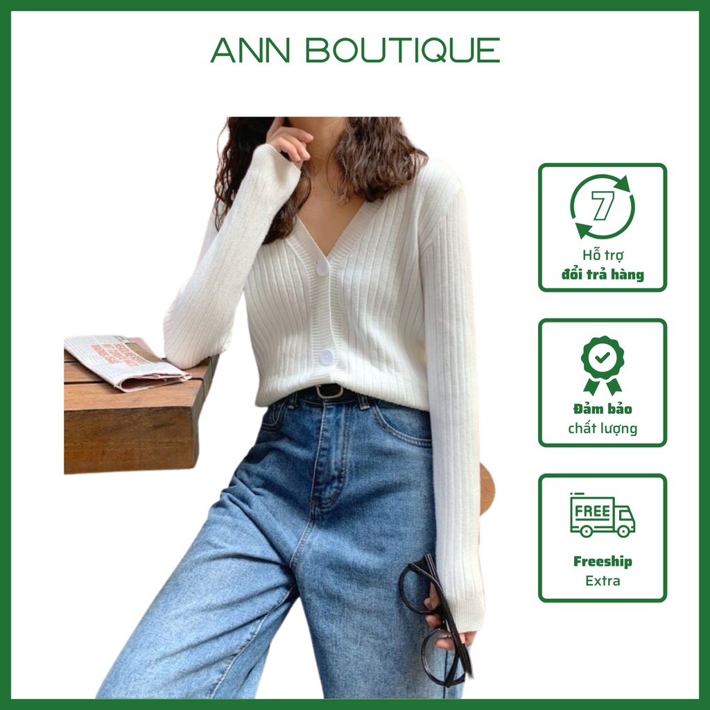 Áo Len Gân, Áo Len Basic Cổ V Dài Tay Khuy Cài Dày Dặn Ann Boutique - 031