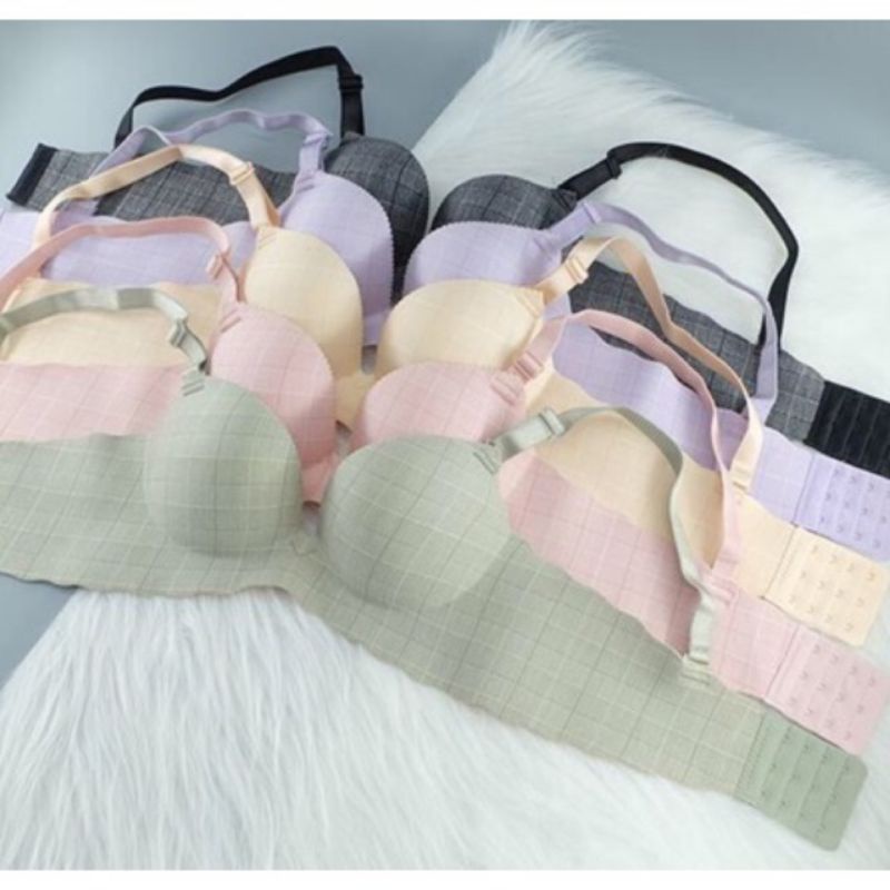 Áo ngực su đúc không gọng mút nâng thông hơi cài sau 3 khoen lưng bản to che mở hoạ tiết kẻ ô