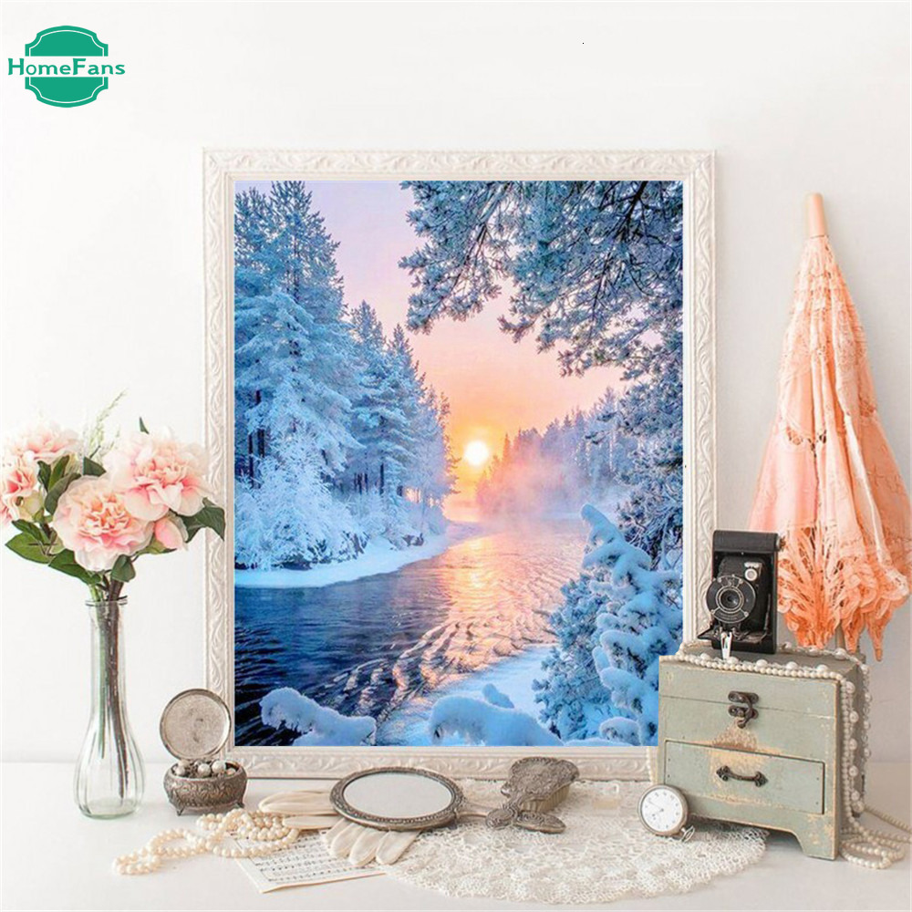Bộ Tranh Đính Đá 5d Tự Làm Hình Phong Cảnh Mùa Đông Kích Thước 30x40cm
