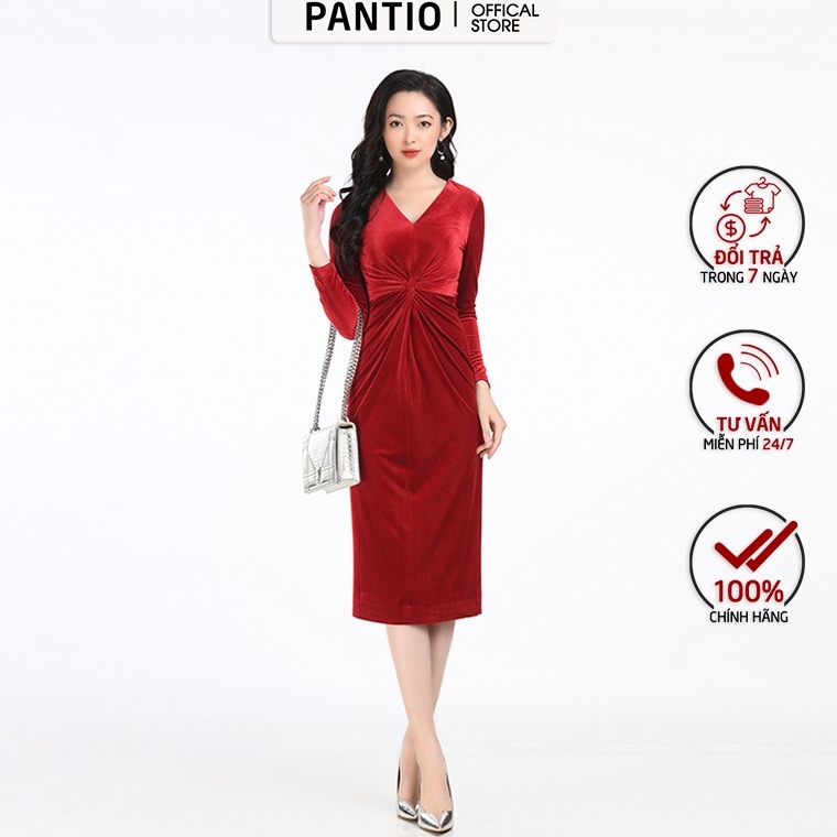 Đầm công sở chất liệu nhung cổ tim dáng ôm FDC52640 - PANTIO