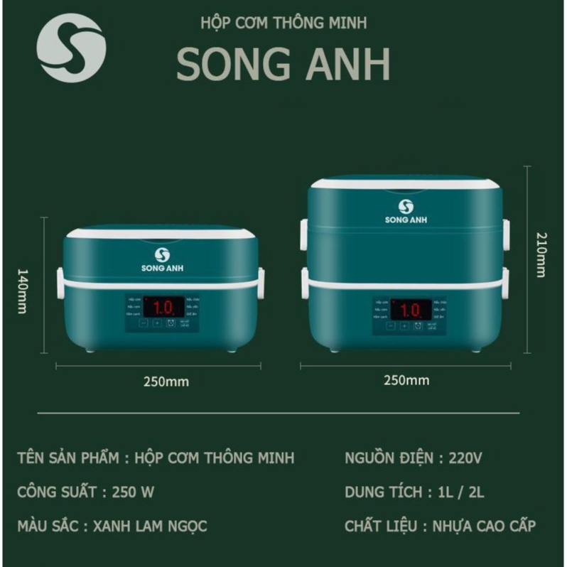 Hộp Cơm Cắm Điện Hâm Nóng 2 Tầng SONG ANH, Hộp Cơm Giữ Nhiệt Cao Cấp Bát Sứ