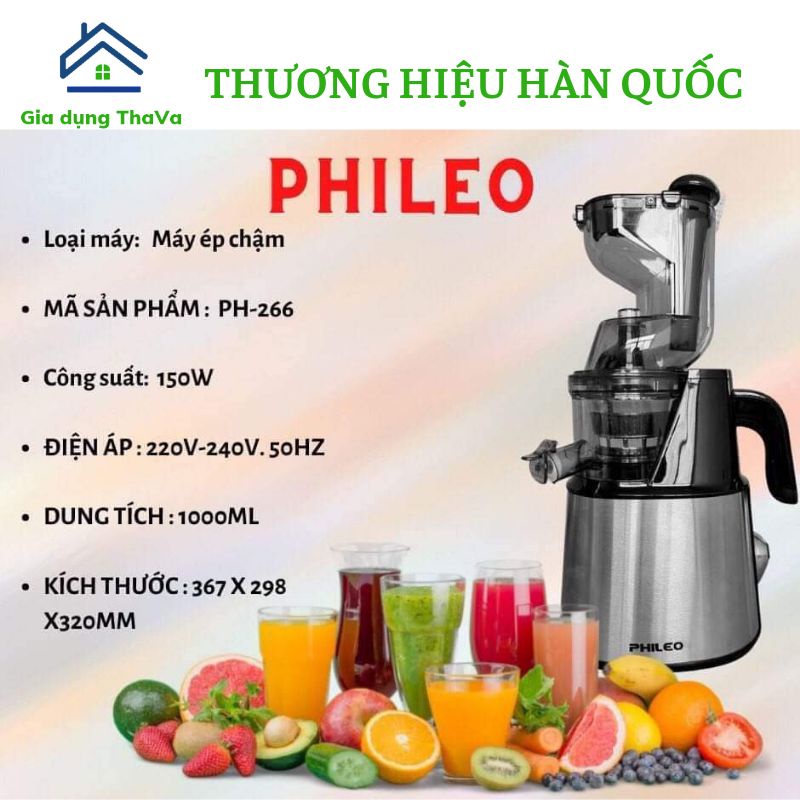 Máy ép chậm PhiLeo thương hiệu Hàn Quốc, ép kiệt rau và quả