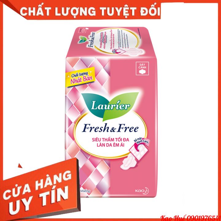 Băng Vệ Sinh Laurier Nhật Bản Fresh &amp; Free Siêu thấm Chống Tràn Siêu Mỏng Cánh- Dày Cánh - 20 Miếng/gói- 8M/gói