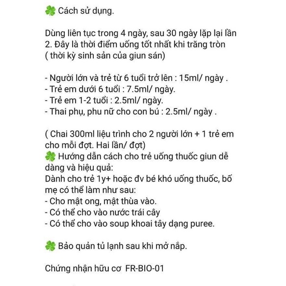 Siro Pha Parasit - V Hữu Cơ Hàng Pháp