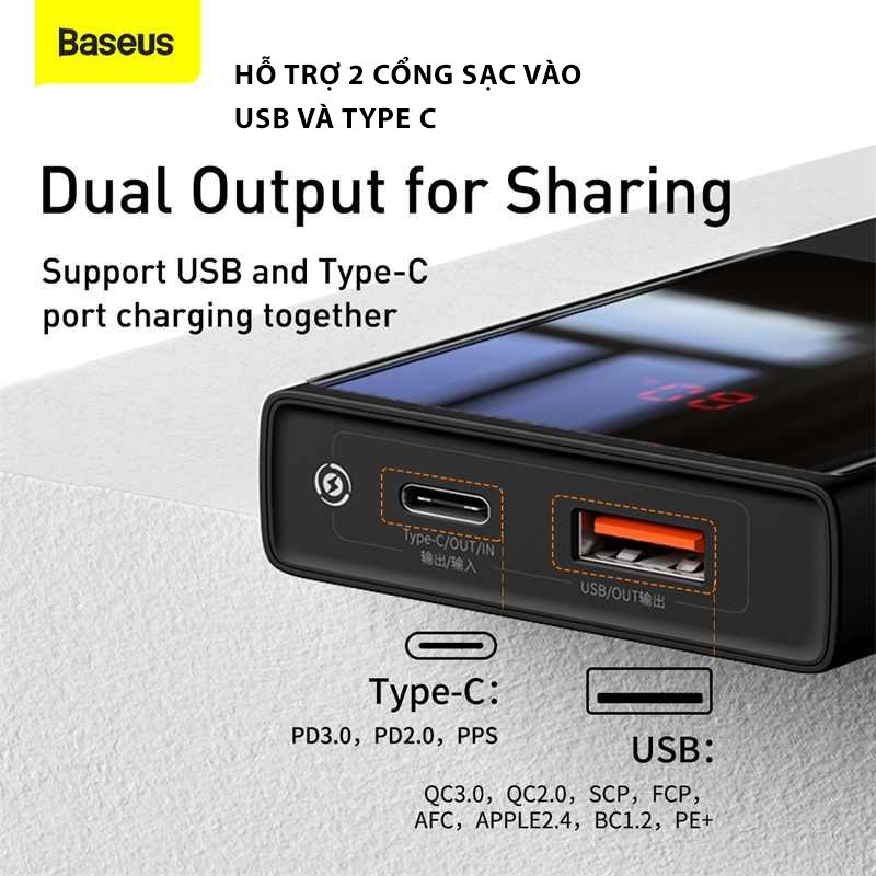 PIN SẠC DỰ PHÒNG BASEUS 10000MAH BASEUS SUPER MINI DIGITAL DISPLAY HỖ TRỢ SẠC NHANH 22.5W IPHONE SAMSUNG XIAOMI TRẮNG