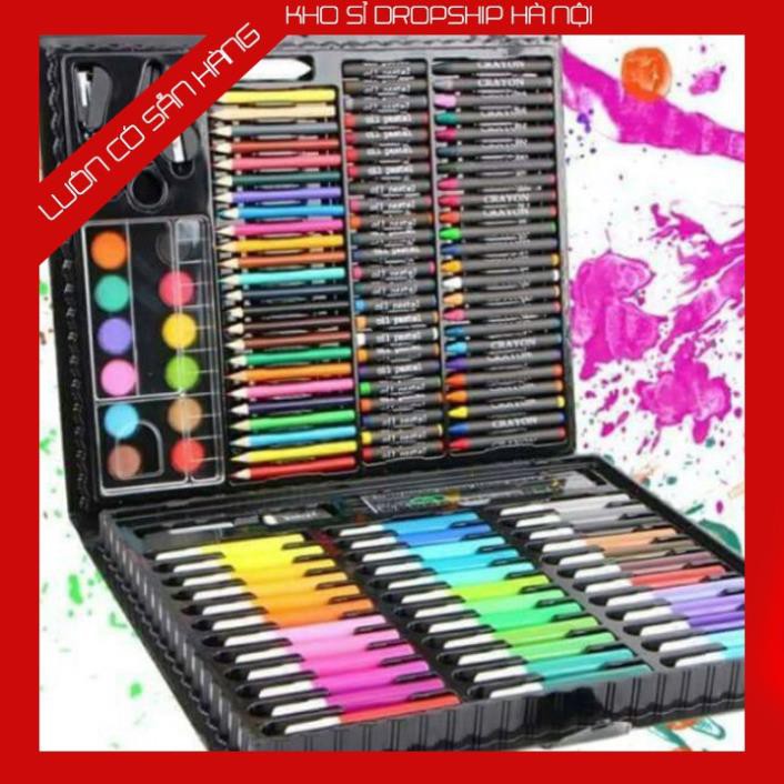Hộp bút màu 150 chi tiết cho bé bộ đủ món sáp dầu, dạ, nước cây tập tô vẽ an toàn trẻ em