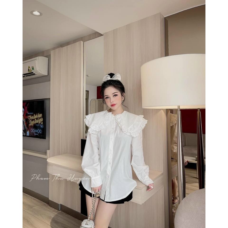 áo sơ mi xinh bèo vai cực hot dễ thương nữ tính siêu hot