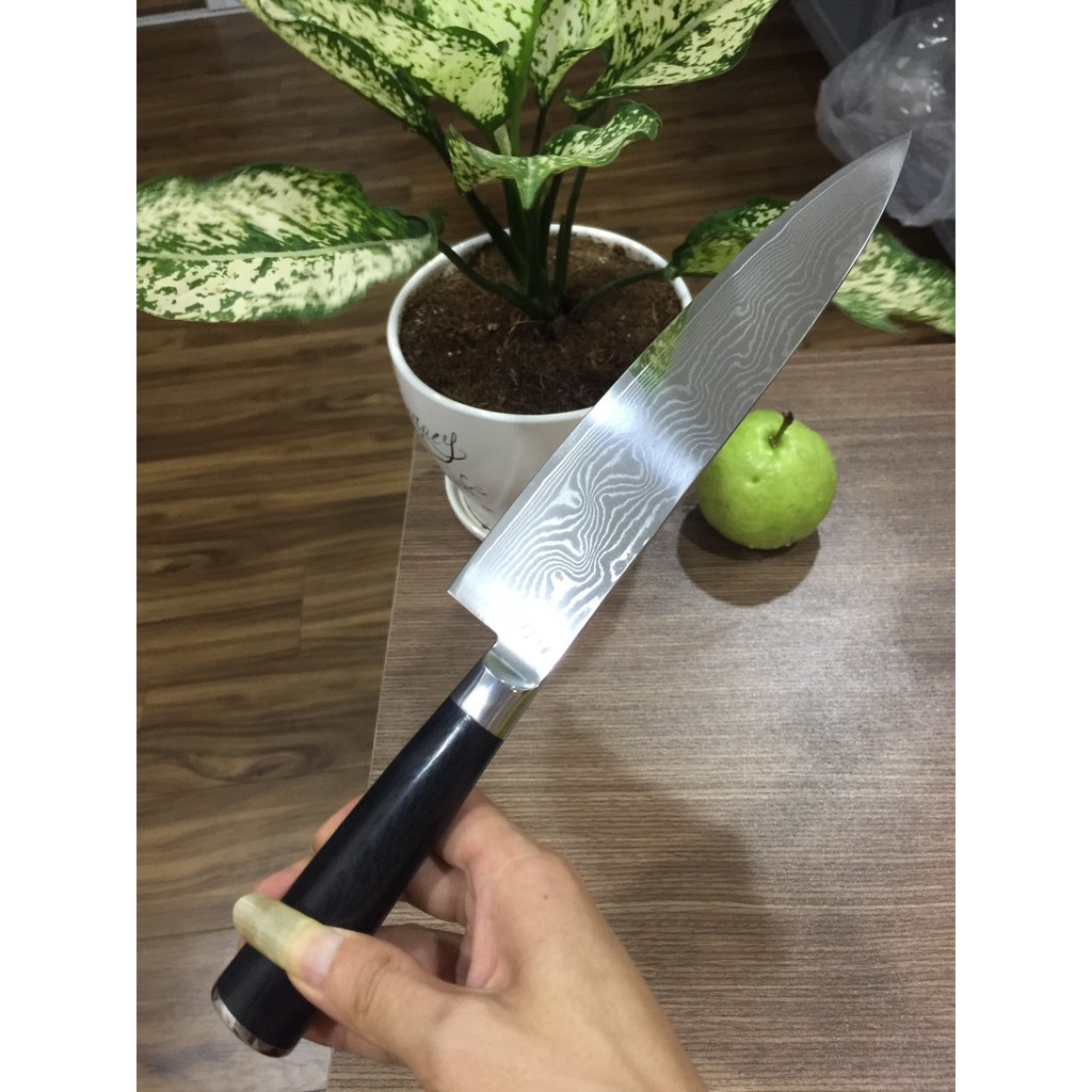 Dao Dao làm bếp Chef'Knife  Damacus cán gỗ Pakka cao cấp