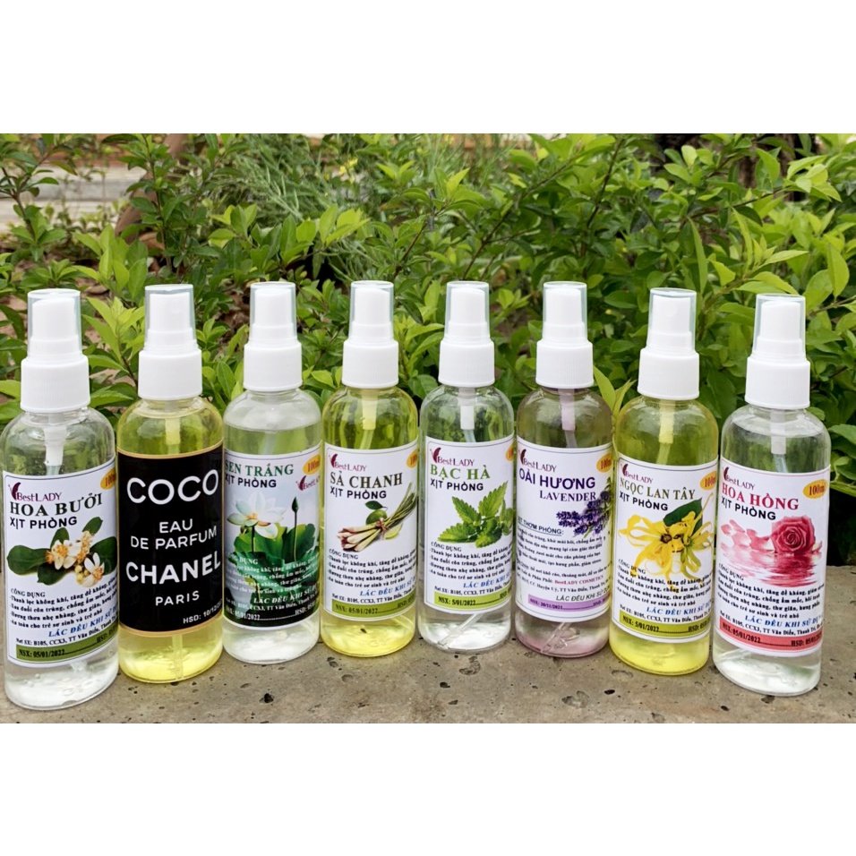 Nước Xịt Thơm Phòng hương nước hoa BestLady : Sả Chanh, Quế ,Lavender, Coco chanel.. 100ml