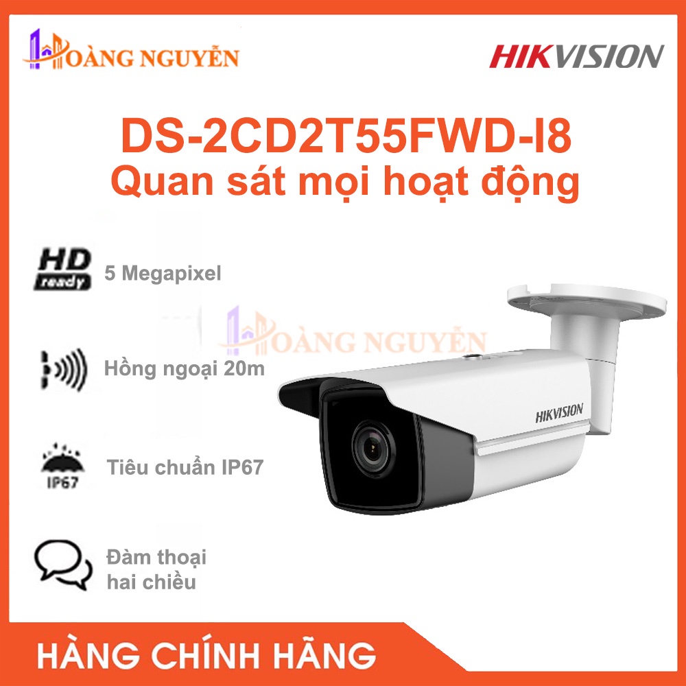 [NHÀ PHÂN PHỐI] Camera IP Hikvision DS-2CD2T55FWD-I8 5MP - Hồng Ngoại 80M - Hỗ Trợ Thẻ Nhớ