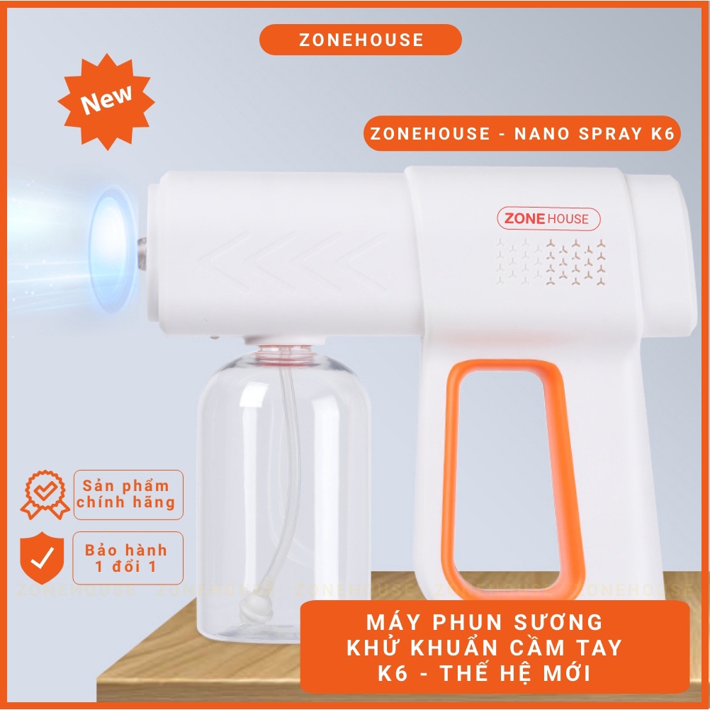 [GIÁ SỈ] Máy Phun Xịt Khử Khuẩn Cầm Tay ZONEHOUSE Mẫu Mới K6 Gọn Nhẹ, Khử Trùng Công Nghệ Tia UV Nano Cực Tím [ZONESHOP]