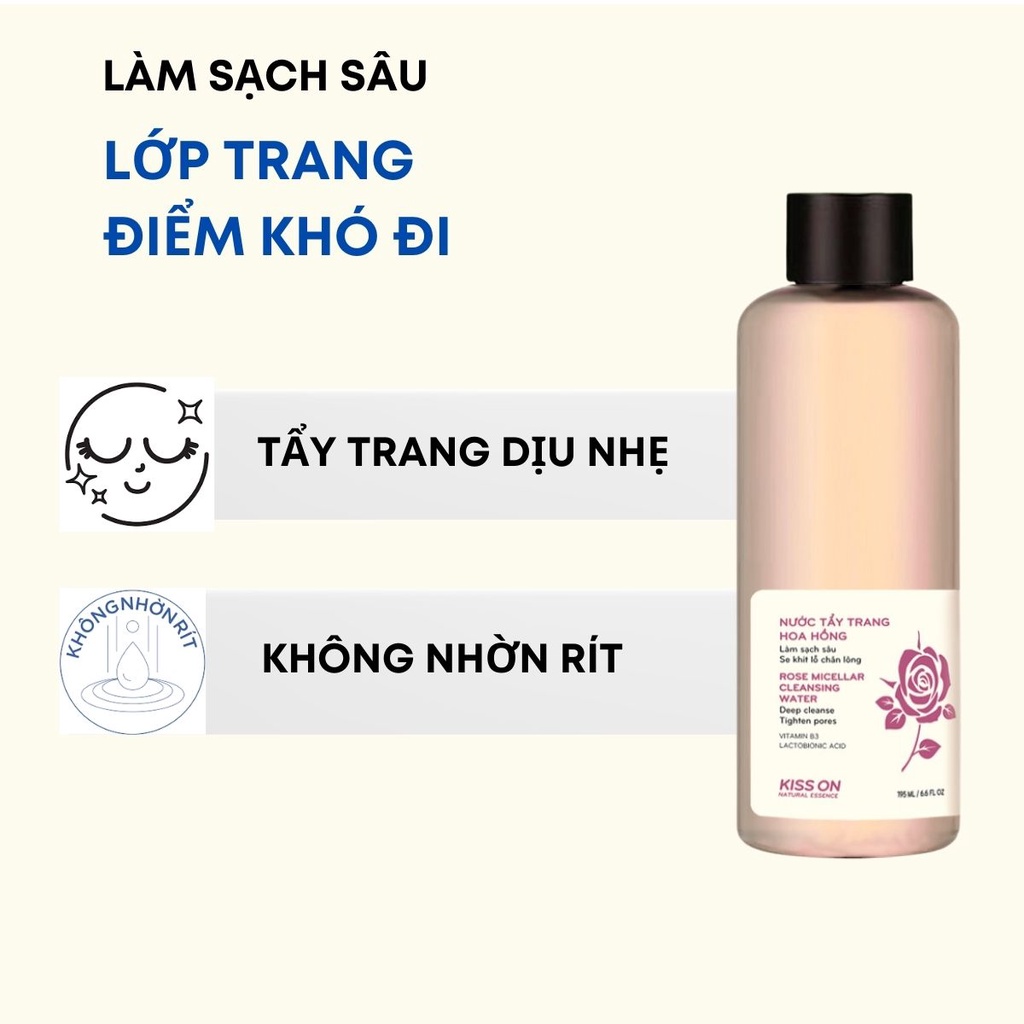 Nước tẩy trang hoa hồng KISS ON 195ml