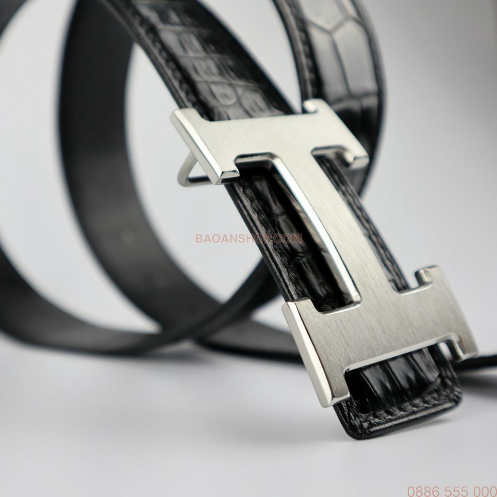 Thắt lưng nam da cá sấu được làm từ phần bụng nguyên miếng cao cấp màu đen, dây lưng nam da cá sấu #B3105