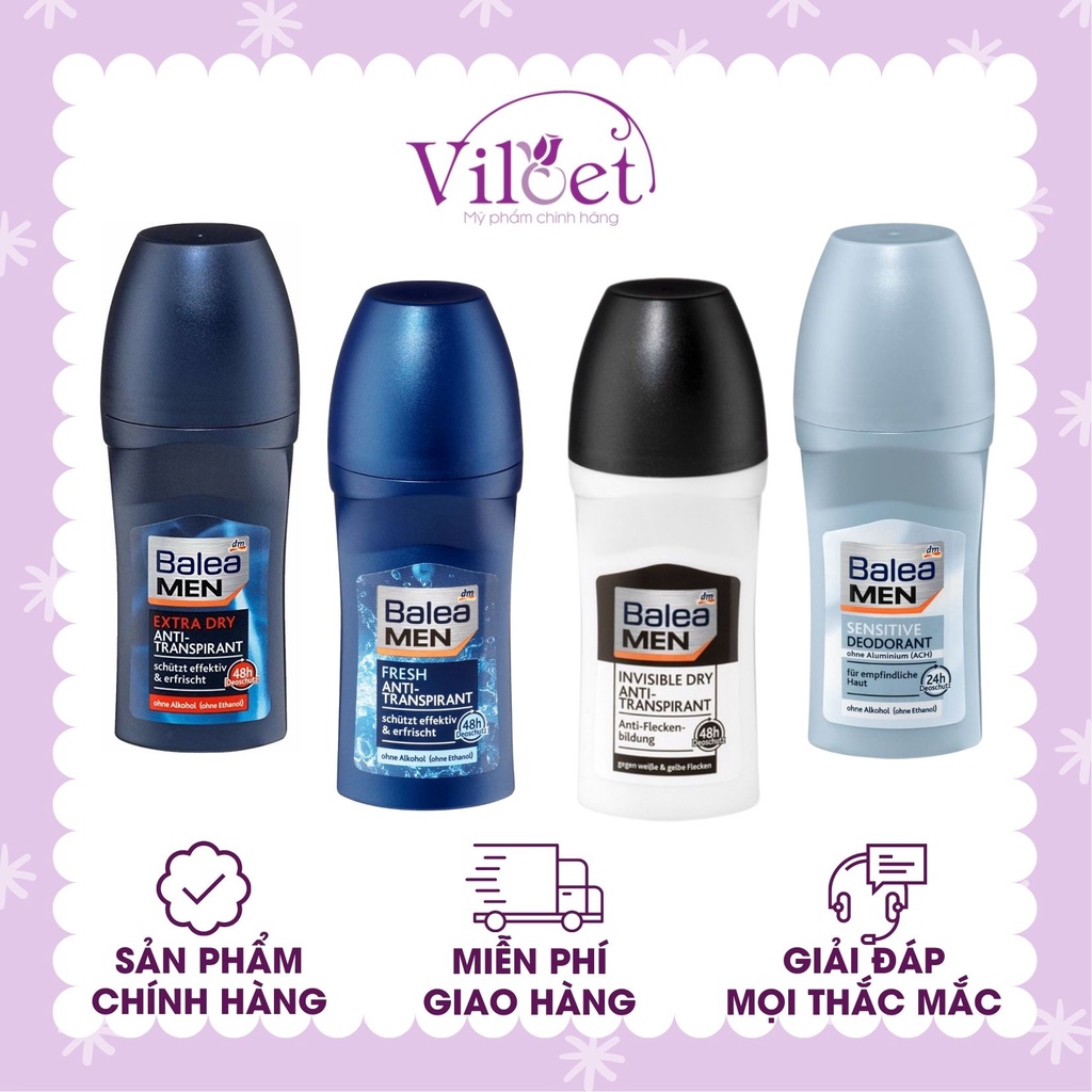 Lăn khử mùi cơ thể Balea Men Đức 50ml, lăn nách nam khô thoáng chống ố vàng - Shop Viloet