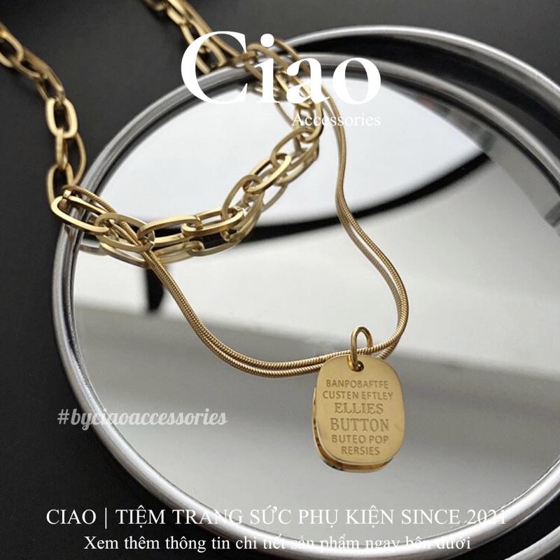 [TRENDY] Dây chuyền/ Vòng cổ titan không gỉ thiết kế dây 2 lớp phong cách Elles Button Ciao