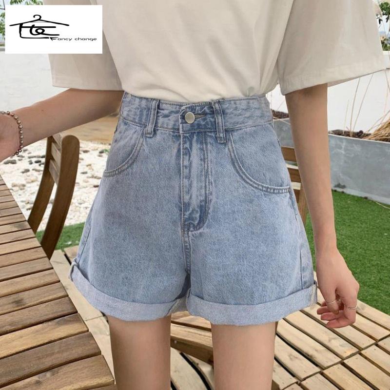 Quần Short Denim Lưng Cao Ống Rộng Phong Cách Hàn Quốc Thời Trang Mùa Hè Mới~2022