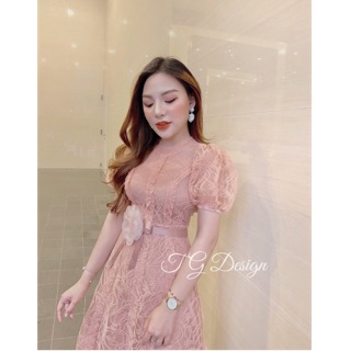 - Váy ren thiết kế hai lớp dáng xoè may ly