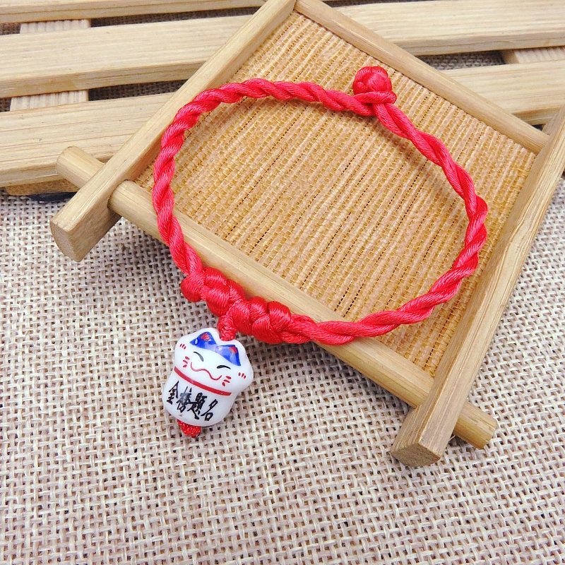 Vòng Tay EBI Gốm Mèo Dây Thừng Đỏ May Mắn Makeni Neko tùy chỉnh độ rộng