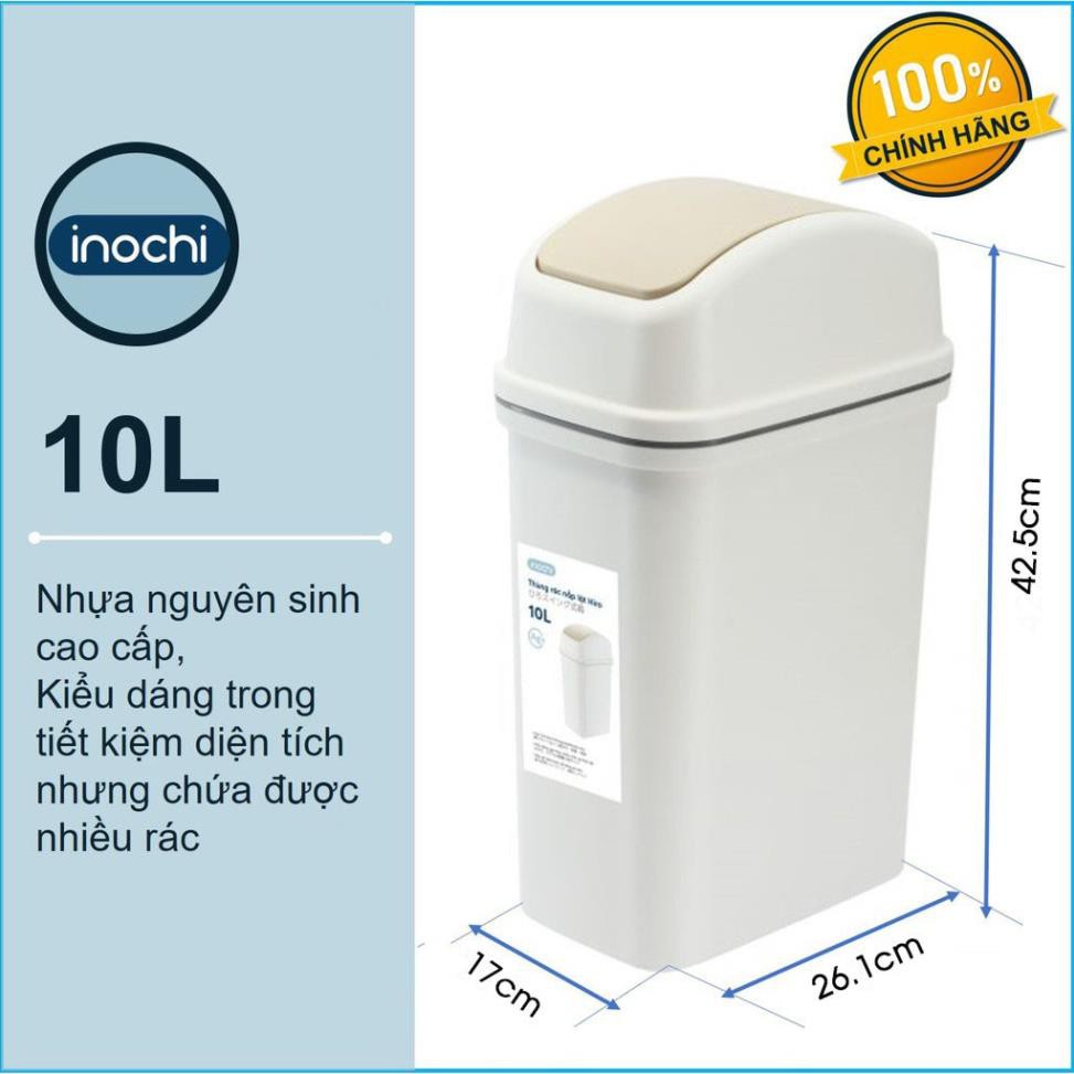 Thùng rác nắp lật có lõi Hiro Nhật Bản 10 Lít (hàng xuất Nhật) công nghệ Ag+ (ion bạc) kháng khuẩn khử mùi