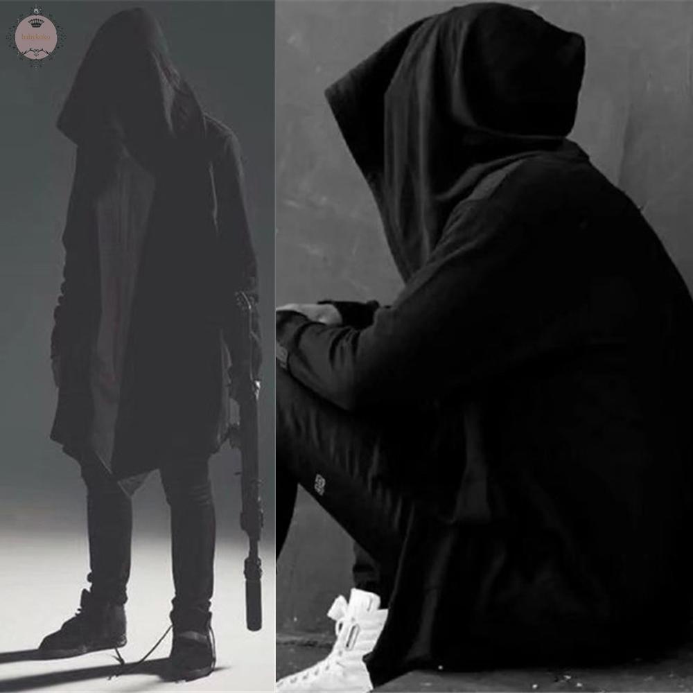 Áo khoác cardigan mũ trùm dài tay khóa kéo giữ ấm mùa đông phong cách gothic cho nam