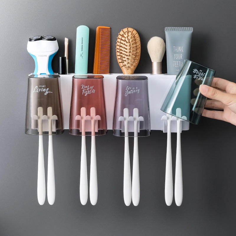 Giá Đỡ Bàn Chải Đánh Răng/ Kem Đánh Răng Gắn Tường Hình Tròn Trong Suốt Đa Năng Không Đục Lỗ Tiện Dụng