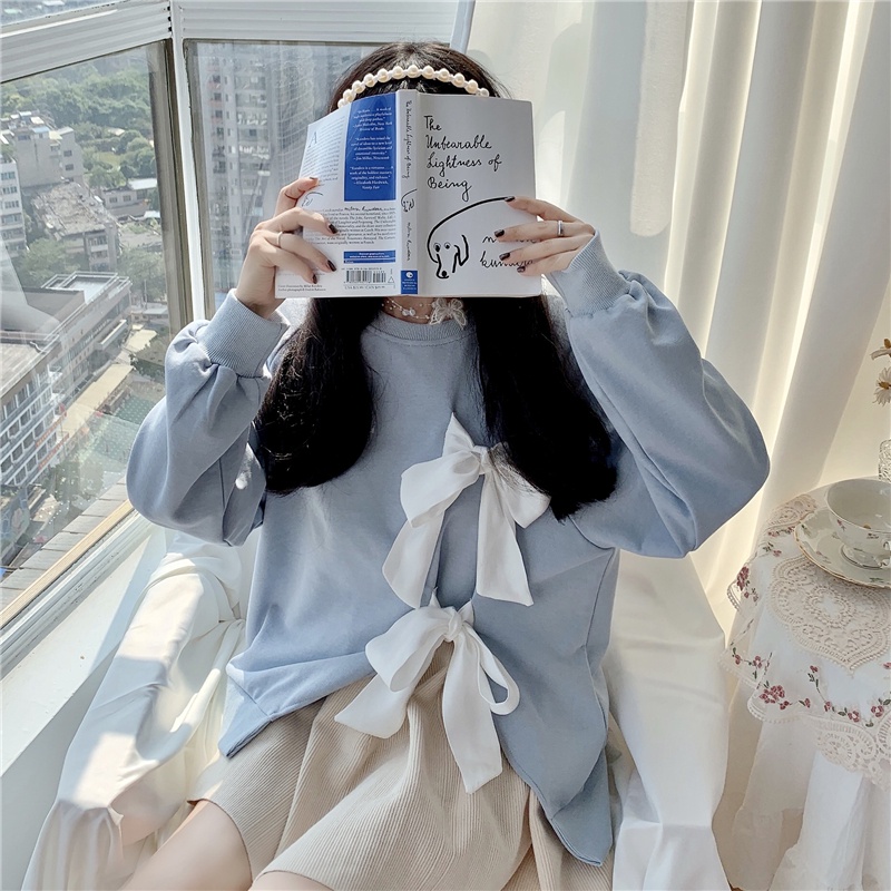 Áo buộc nơ màu xanh đen chất nỉ da cá chất đẹp N4 | BigBuy360 - bigbuy360.vn