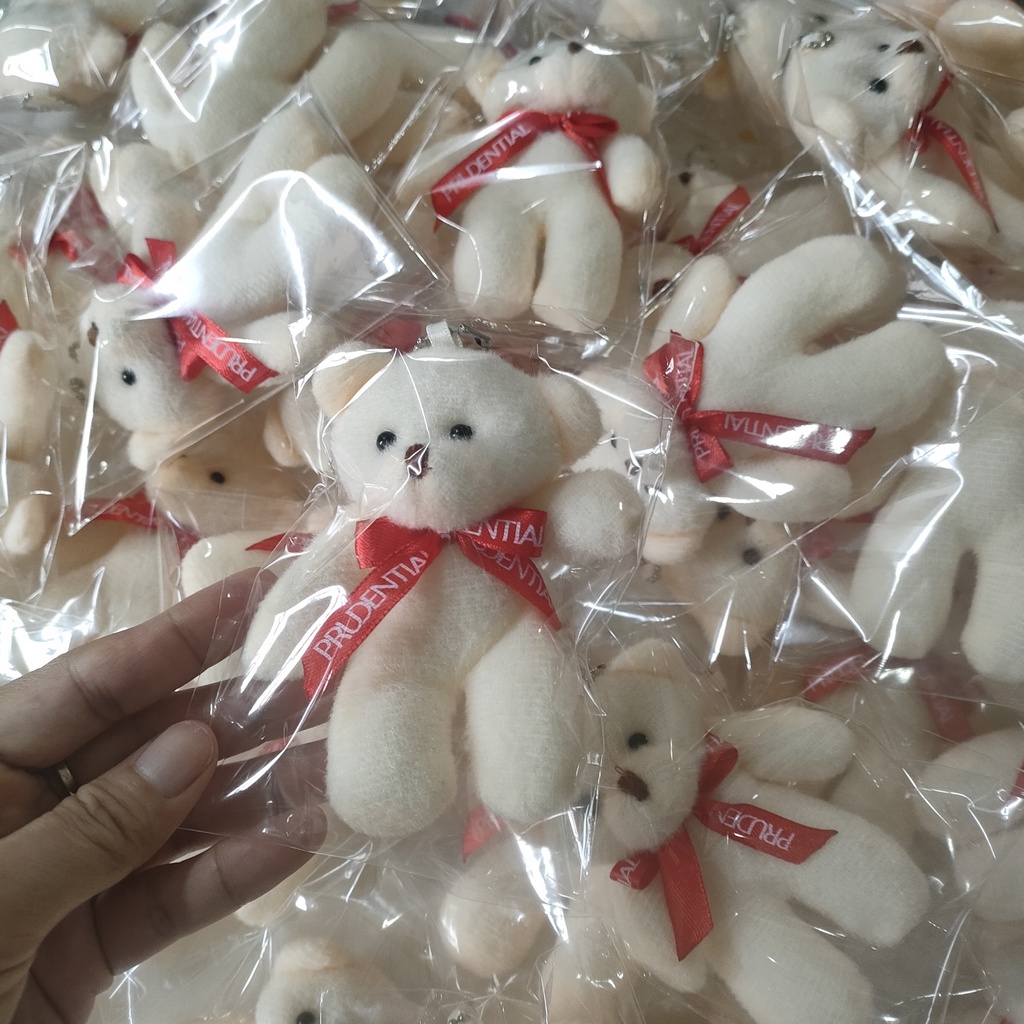 Móc khóa gấu bông in logo bảo hiểm Prudential.