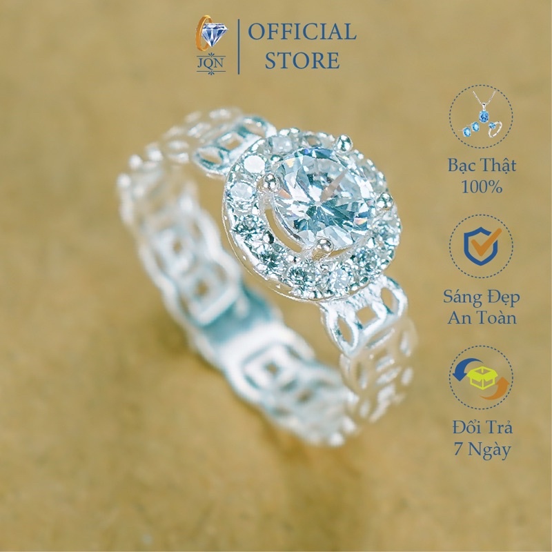 Nhẫn Kim Tiền JQN Nhẫn Bạc Ta Đính Đá Tròn N50