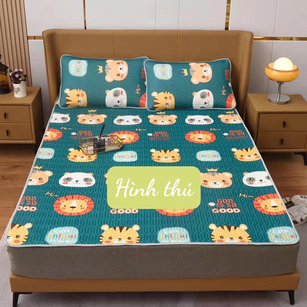 Chiếu điều hòa cao su non 5D Tencel,kích thước m6/m8/2m2, mẫu dâu tây hồng