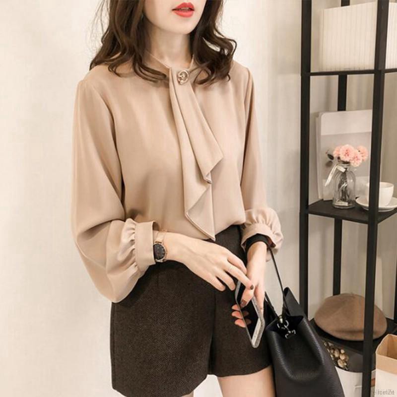 Women Loose Summer Sweet Solid Color Lantern Sleeve Stand Collar Bottoming Blouse | WebRaoVat - webraovat.net.vn