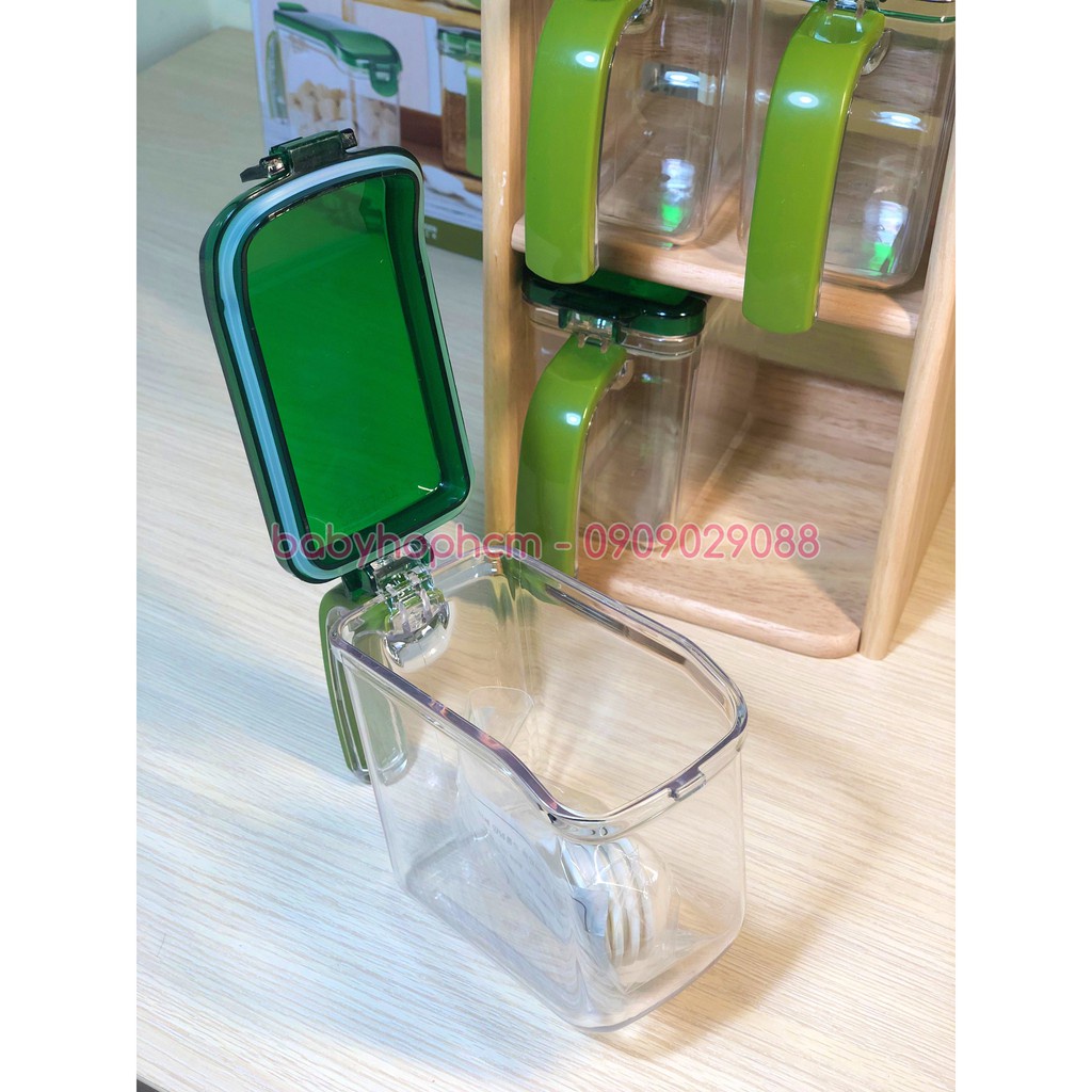 Bộ hộp đựng gia vị Lock&Lock kèm kệ gỗ HPL949S4 4* 430ml HPL949S6 6* 430ml - BABYHOPSG