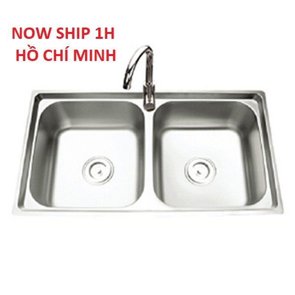 Chậu rửa bát cao cấp inox 100%, 2 hộc, (78x43x23)cm, bồn rửa , bảo hành 3 năm