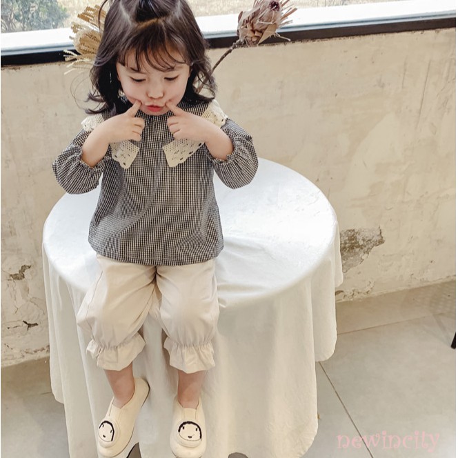 Áo tay dài họa tiết caro chất liệu cotton phong cách Hàn Quốc cho bé gái