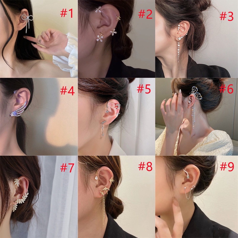 Khuyên Kẹp Vành Tai Hình Chiếc Lá Đính Đá Thời Trang Cho Nữ