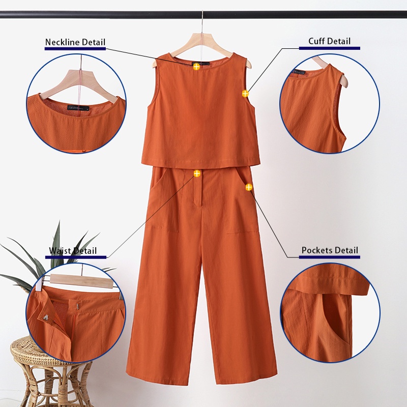 Set đồ ZANZEA gồm áo thun không tay và quần ống rộng thời trang dành cho nữ