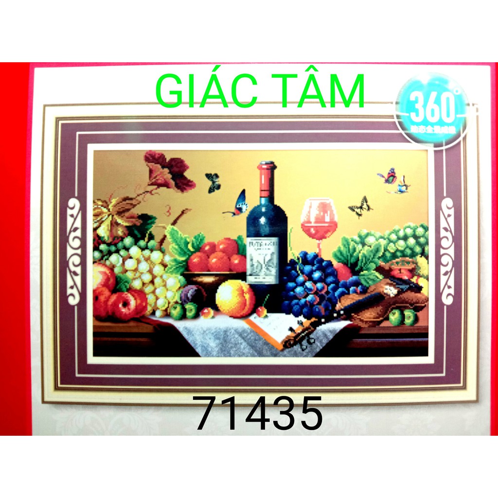 Tranh đá BÀN TIỆC TRÁI CÂY - 76x50cm - 71435 - CHAI RƯỢU LY RƯỢU NHO BOM TÁO BƯỚM - tranh đá chưa làm - chưa gắn đá