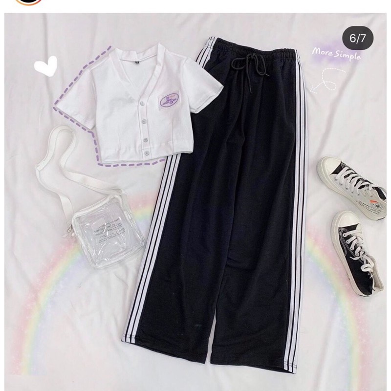 Set Quần Suông + Crop V Logo