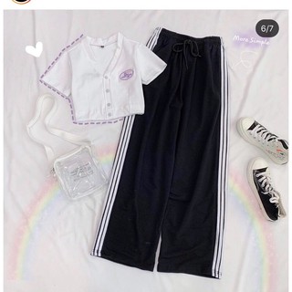Set Quần Suông + Crop V Logo