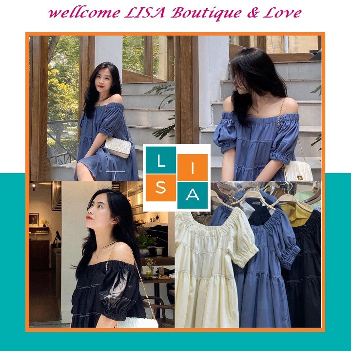 Váy Babydoll Trễ Vai Tay Phồng Mặc 2 Kiểu Chất Liệu Đũi Mát Mẻ Dịu Dàng LISA Boutique