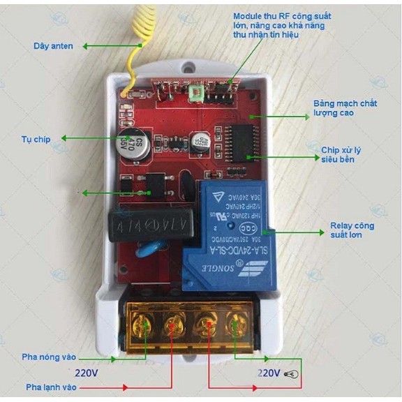 Công tắc điều khiển từ xa Honest 1Km HT-6220ZR 30A/220V Có nút học lệnh