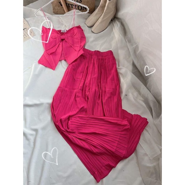 Set áo 2 dây nơmixx quần dập ly