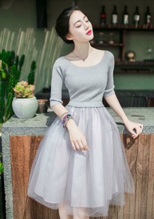 Đầm thun gân phối lưới
